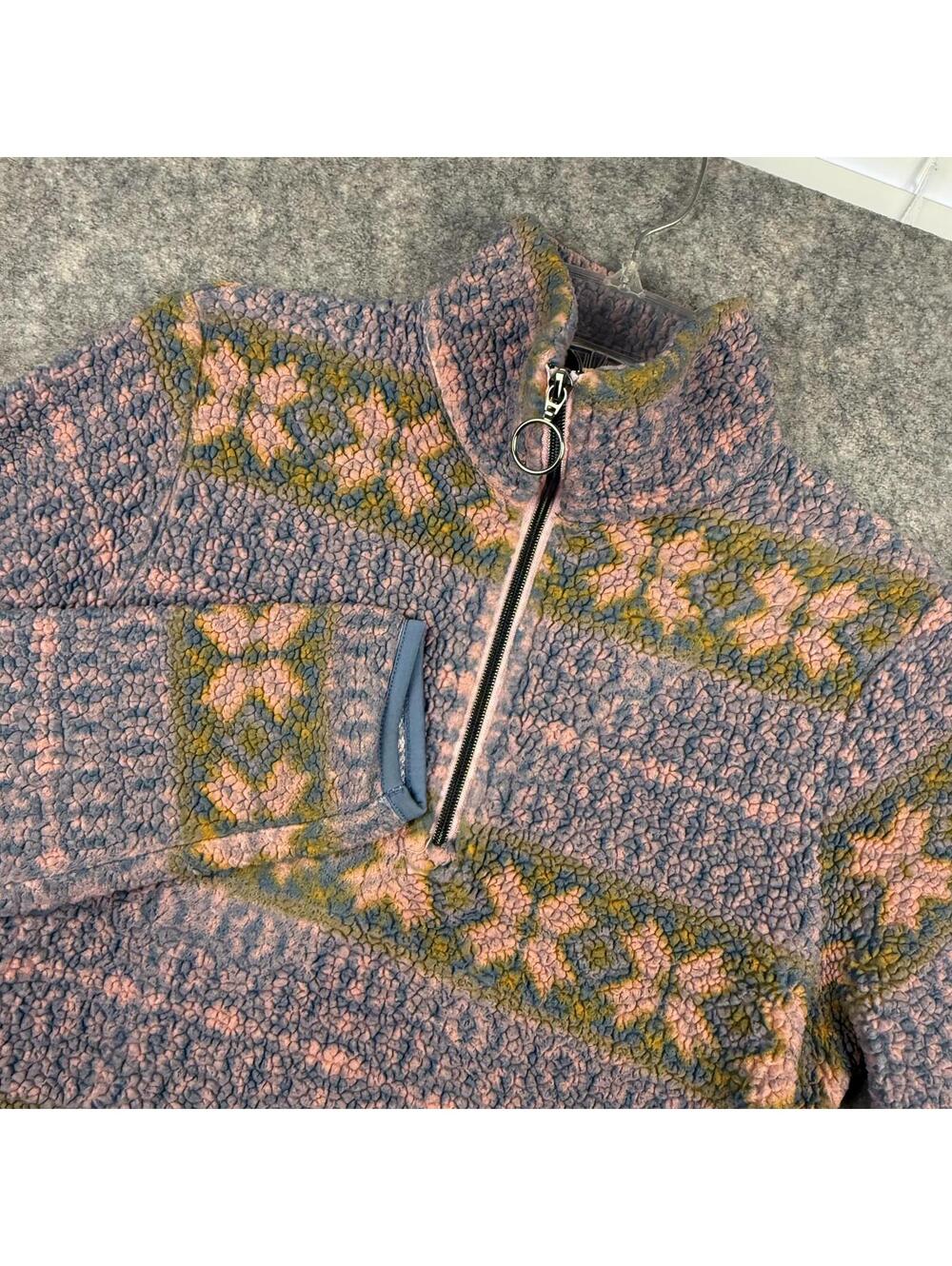 Simply Southern 1/4 Zip Fleece Pullover Blue Pink Lavender Gold Size Medium 869